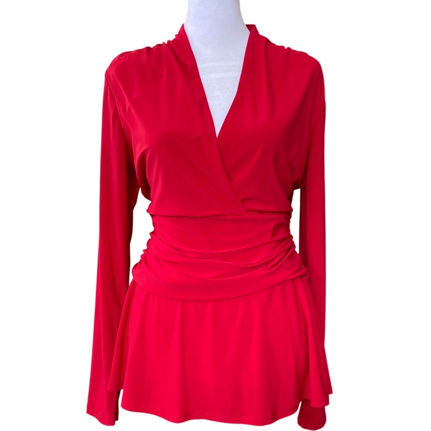 Y2K Ruched Wrap Peplum Red Top Medium Cinched Femme Glam Bratz Romantic Siren