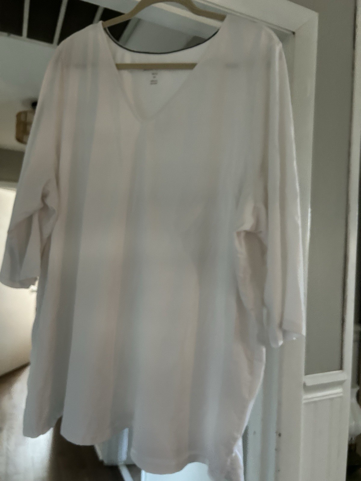 Woman Within 3x Tunic 3/4 Sleeve White Tunic 95% Cotton/5% Spandex