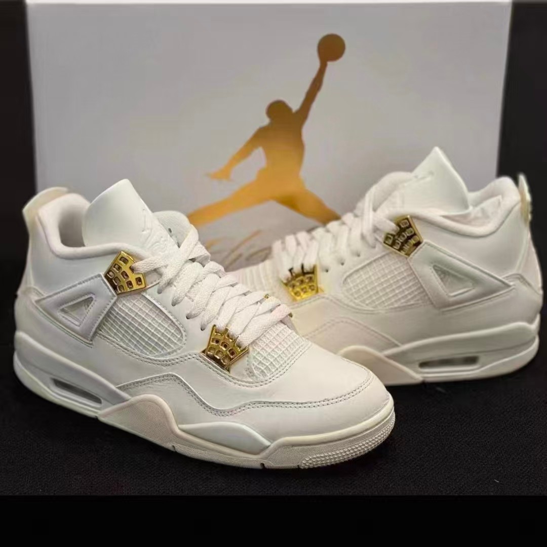 US Jordan 4 «Metallic Gold» Retro Mid-Top Basketball Shoes