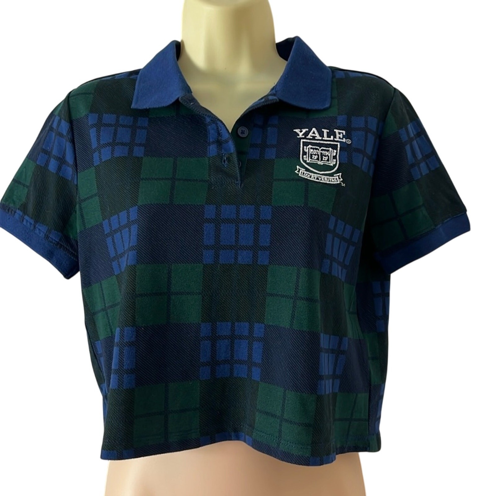 Yale collared plaid cropped shirt polo top preppy style Size Small Forever 21