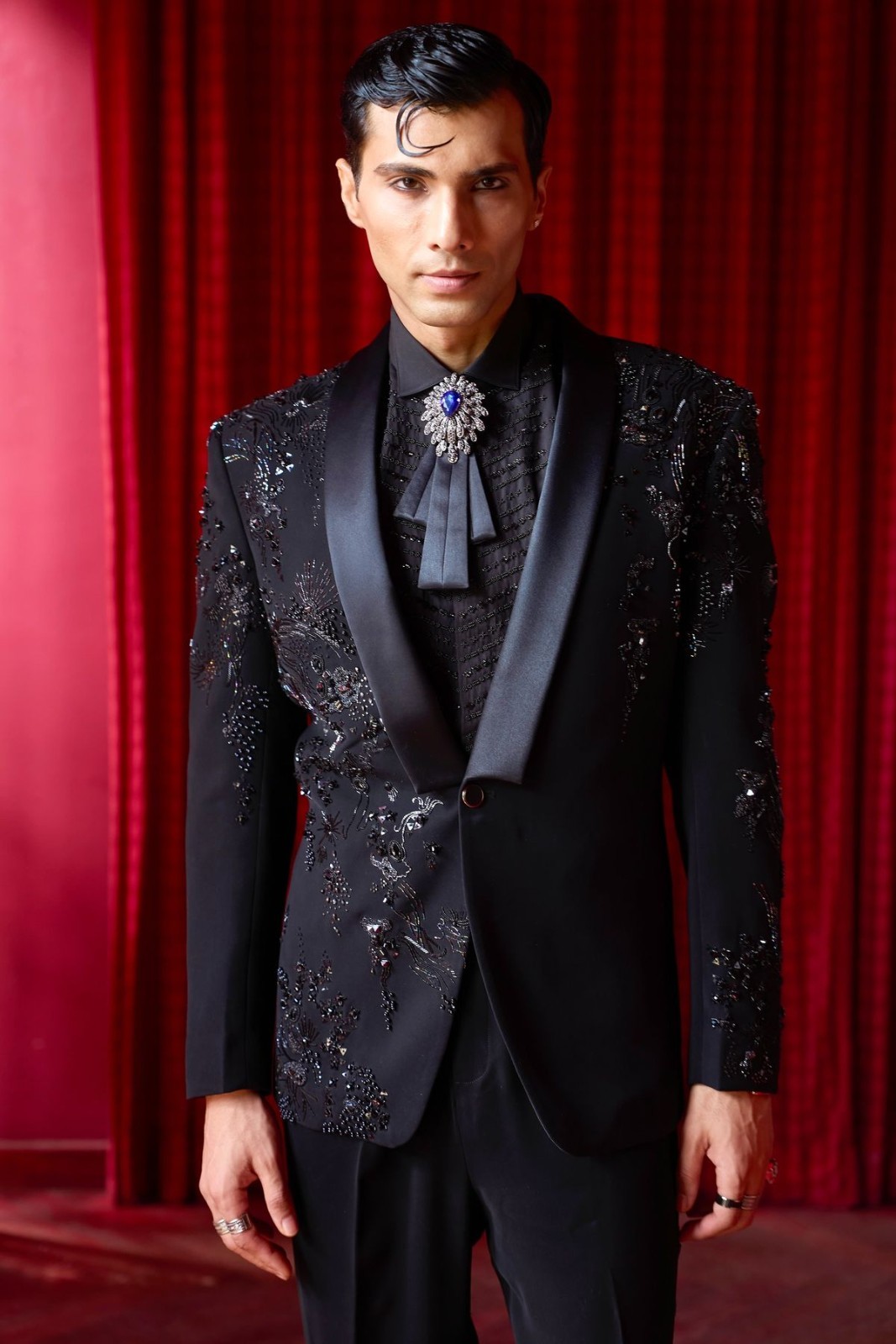 Beading Sequined Men’s Suits 2PCS Black Graduation Ball Jacket Birthday Party