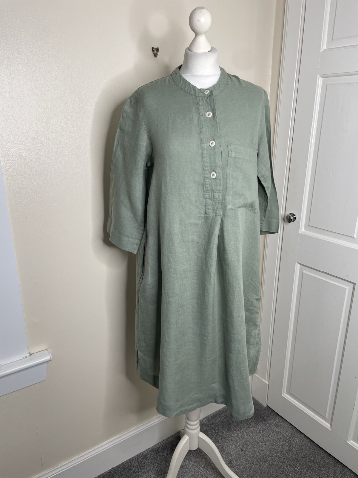 Toast Khaki Linen Shirt Dress With Pockets Size 14 In VGC Casual Loose Utility
