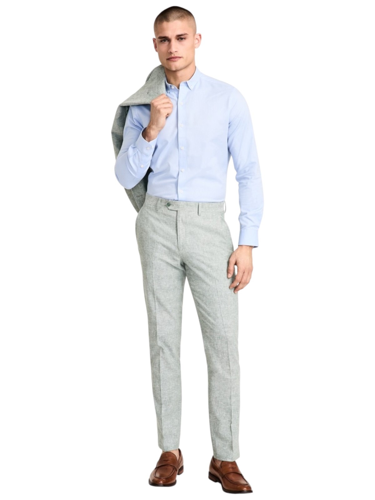 Bar Iii Mens Slim fit Dress Pants 30 / 32 Sage Green Solid Linen