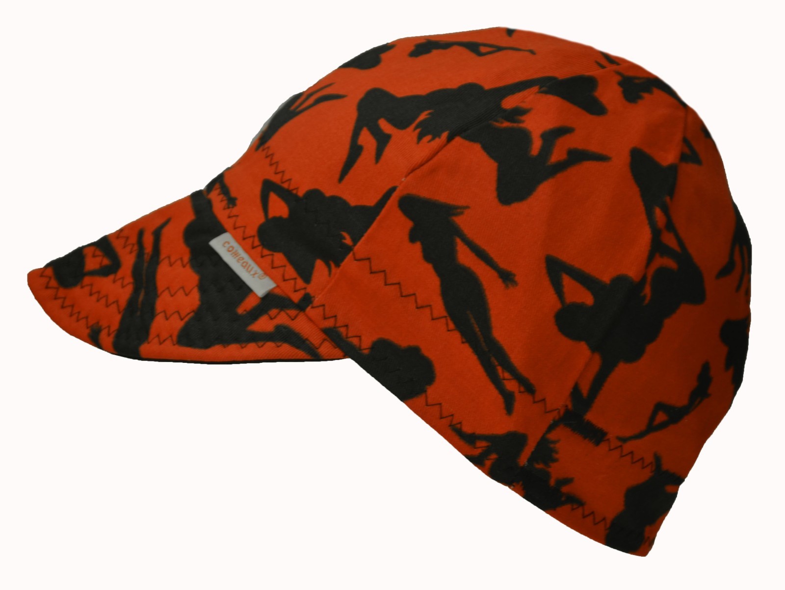 Comeaux Caps Welder Welding Hat Cotton Red mud flap SILHOUETTE Black SIZE 7 1/4