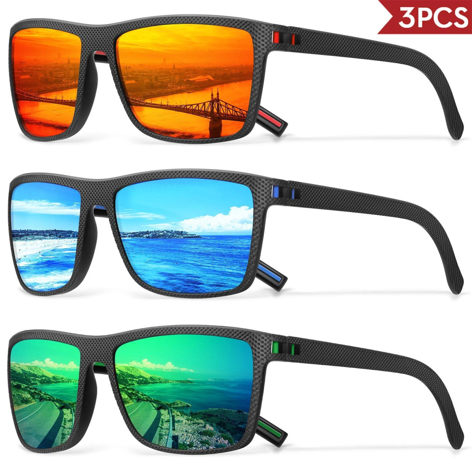 Mens 3/4 Pack UV Polarized Sunglasses Lightweight Shades for Outdoor Sports Use