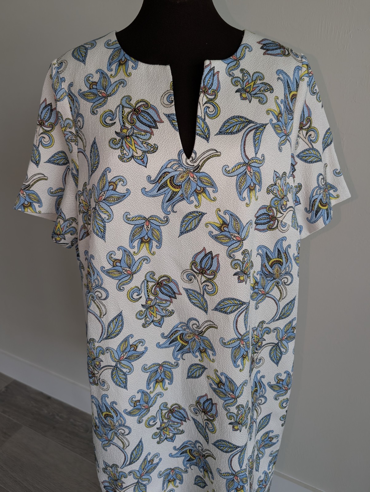 $1.6K Escada shift cotton blend printed midi dress sz 44 14 XL