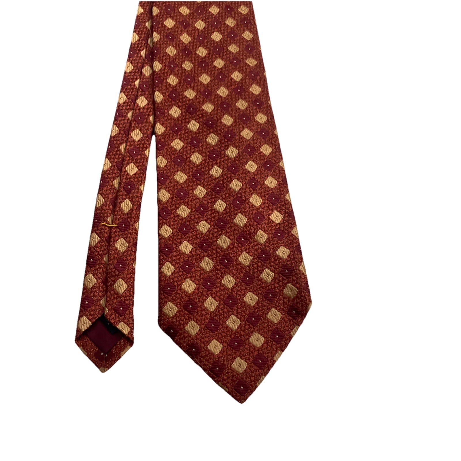 XMI Mens Tie Bronze Orange Geometric Classic Designer One Size Silk VTG USA