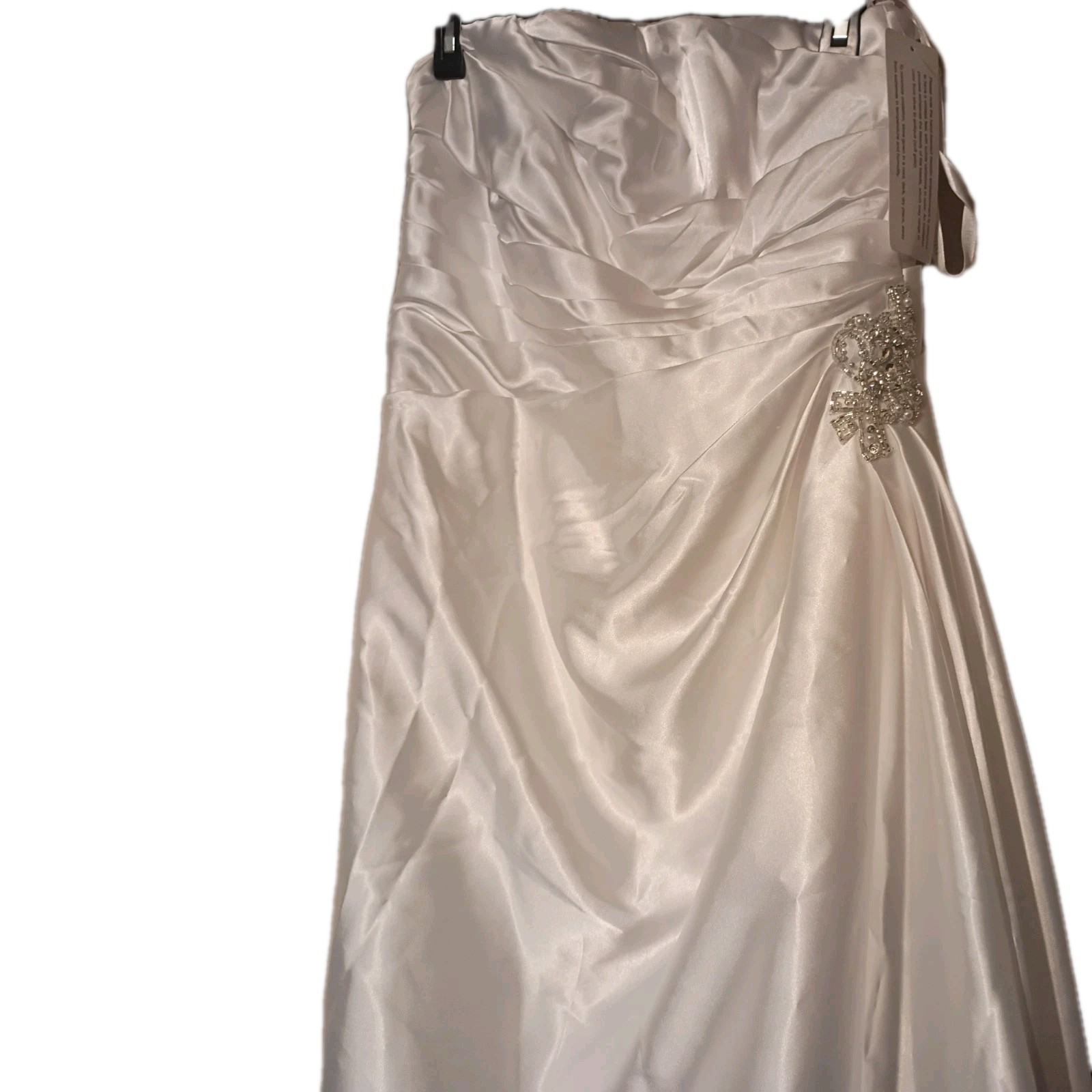 White Strapless Satin Full-Length Column/Sheath Wedding Dress w/ Beading
