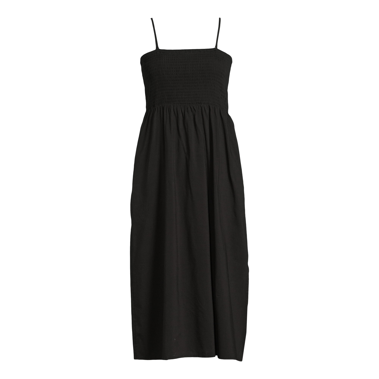 Time and Tru Smocked Bodice Midi Dress Women’s L Black Rayon with Side Slits