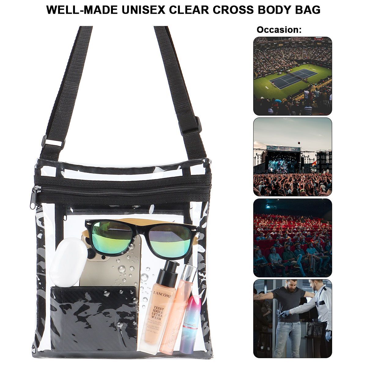 Clear Transparent Tote Bag PVC w/ Zipper Stadium Approved Sports Handbag Purse