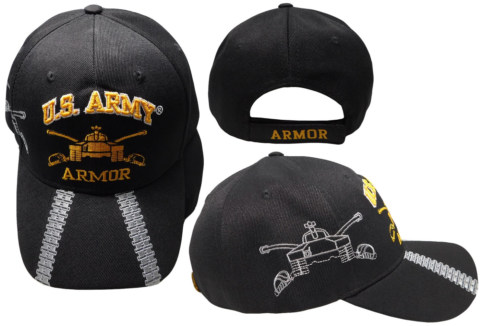 US Army Armor Tank Black Shadow Acrylic Adjustable Embroidered Cap Hat Licensed