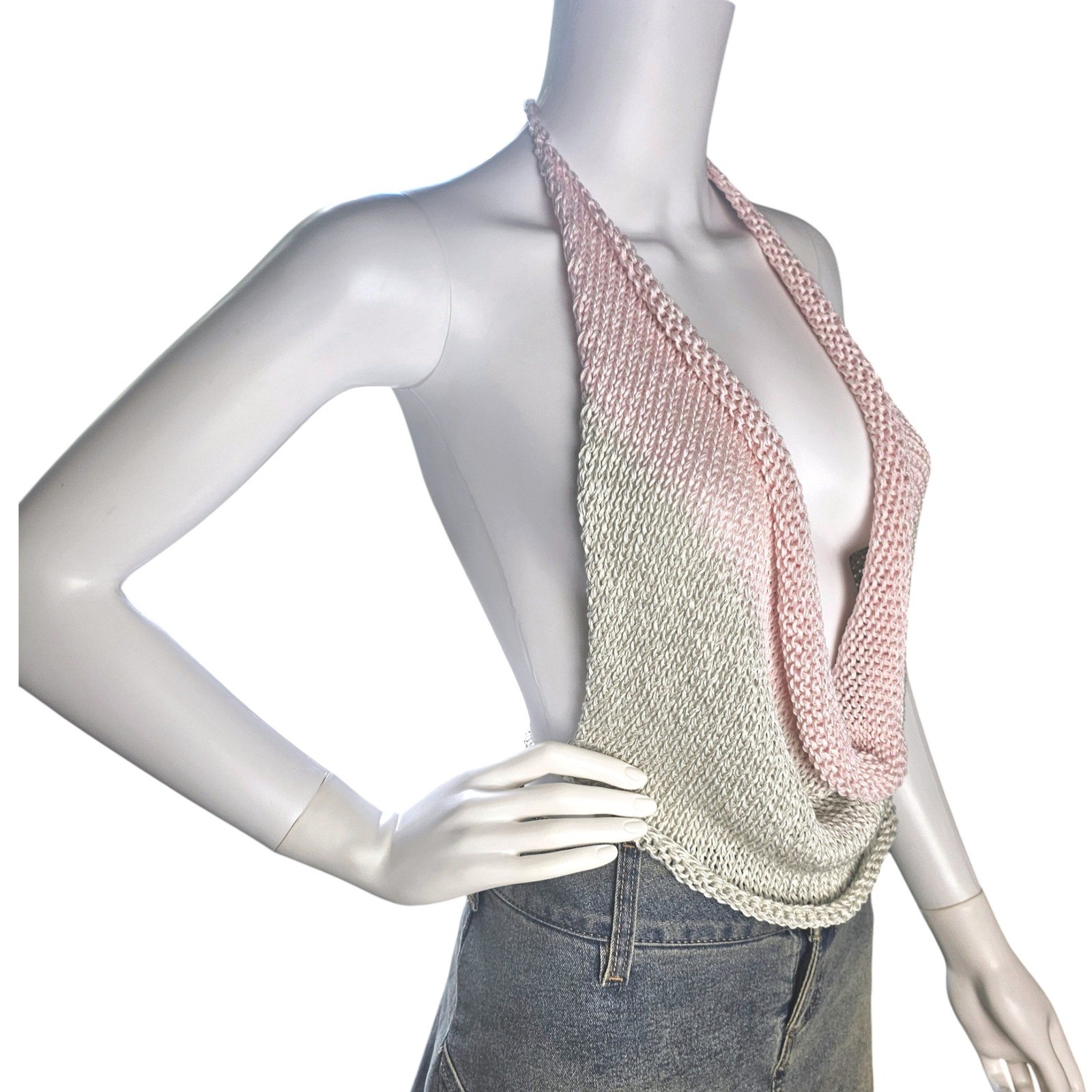 Handmade Knit Halter Top Backless Cowl Neck Crop Top Y2K Festival Fashion