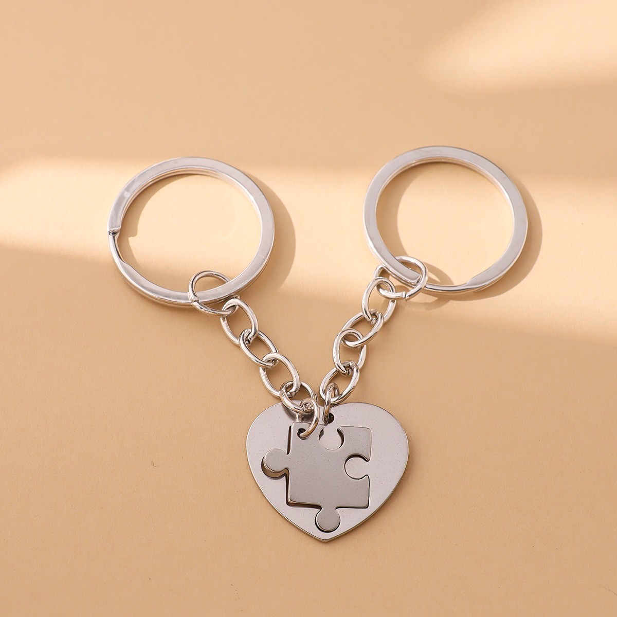 Love Heart Puzzle Keychain Set–Stainless Steel–Couple Gift–2 Pcs
