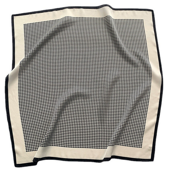 100% Silk 26″ square Scarf Women neckerchief Wrap plaid beige white black WY11