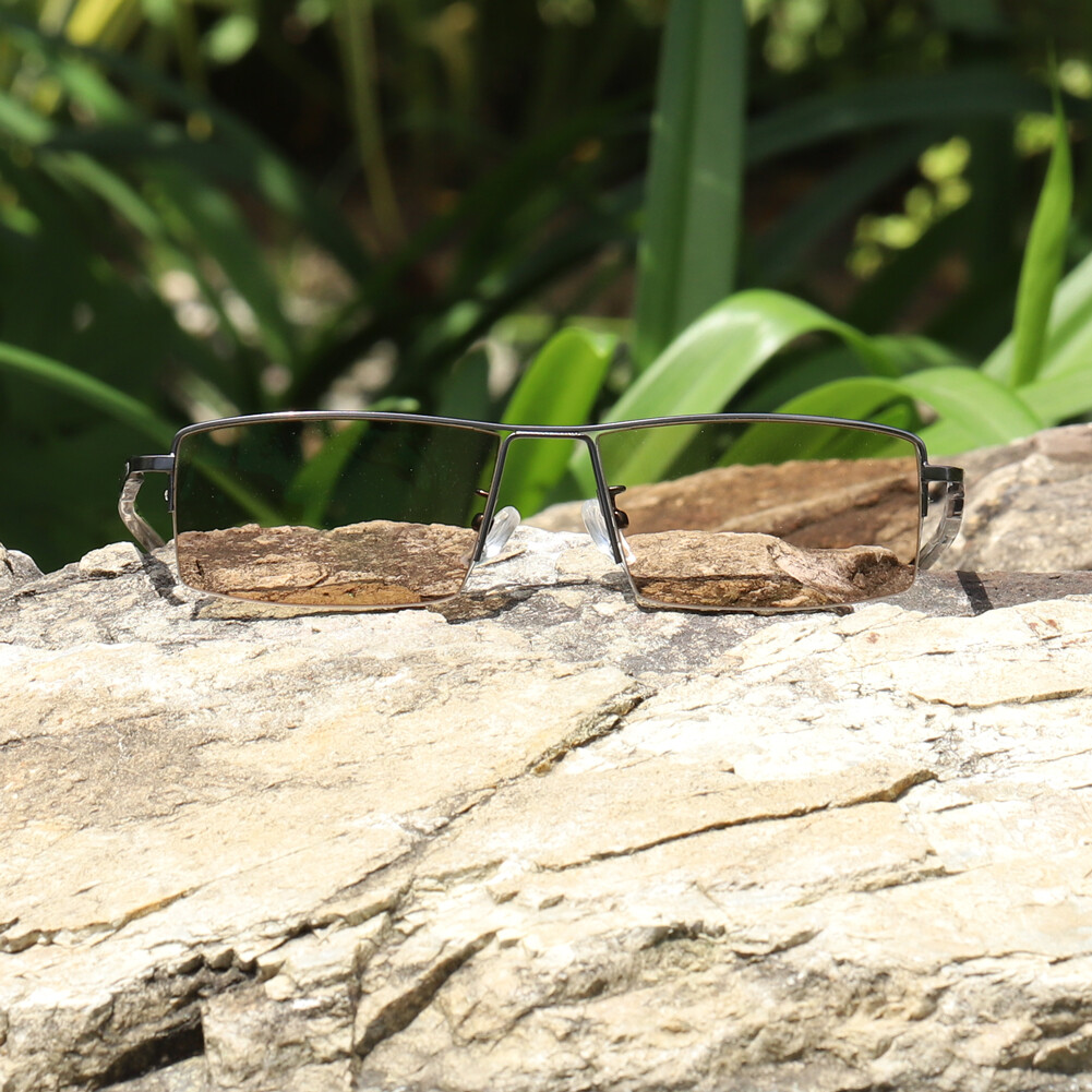 Men’s Transition Reading Glasses Business Half Rimless Sunglasses +0.00~+4.00