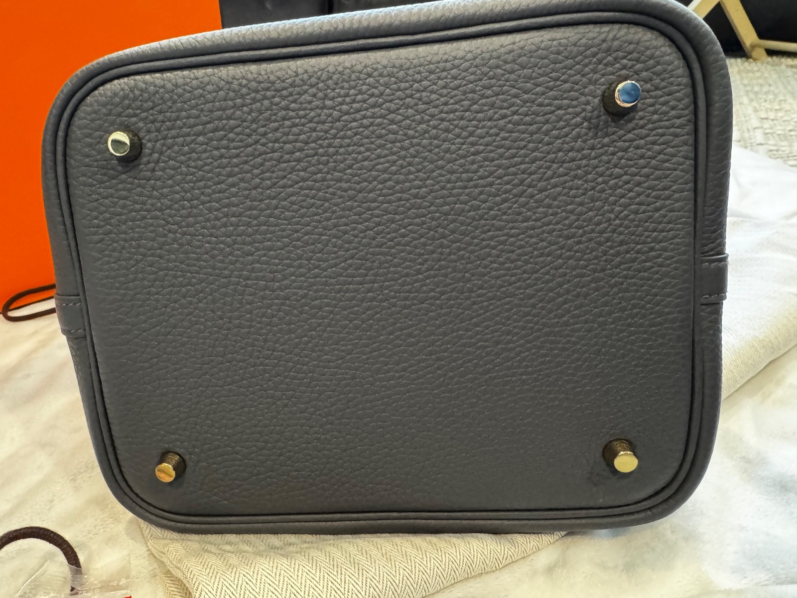 Rare Combo 2024 Hermes Clemence Leather Picotin 22 In Ardoise with Permabrass