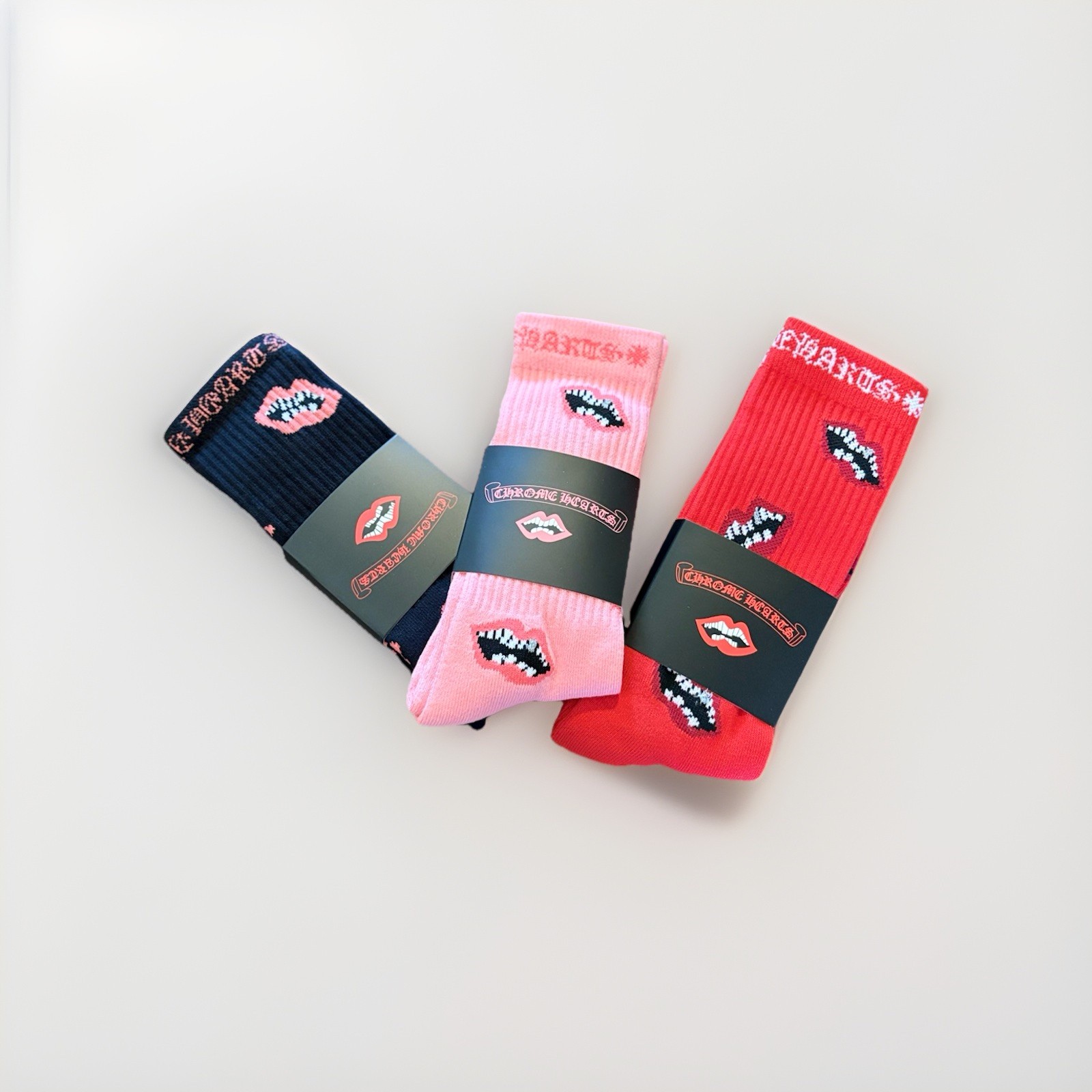 Chrome Hearts Matty Boy Chomper Socks, Pink, Black, Red, Sz Large Men’s 9-13 US