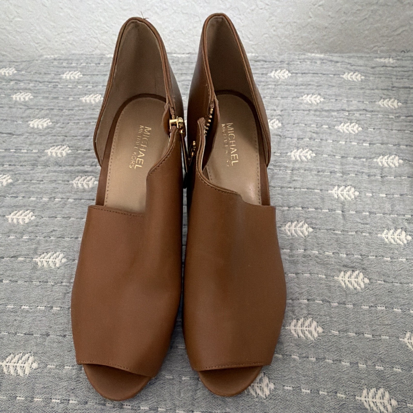 Michael Kors Brown Leather Open Toe Zip Stiletto Pumps Women’s US 7 EUC