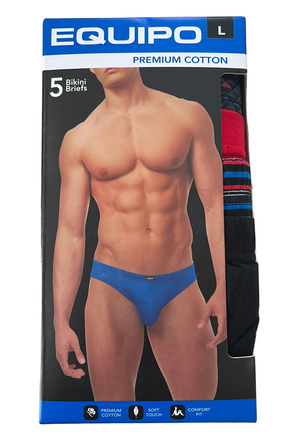 Men’s Equipo 5-Pack Bikini Briefs (Red-Black) No Fly Premium Cotton Underwear