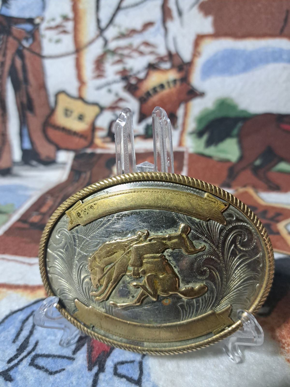 1940’s german silver rough stock buckle with a rope edge