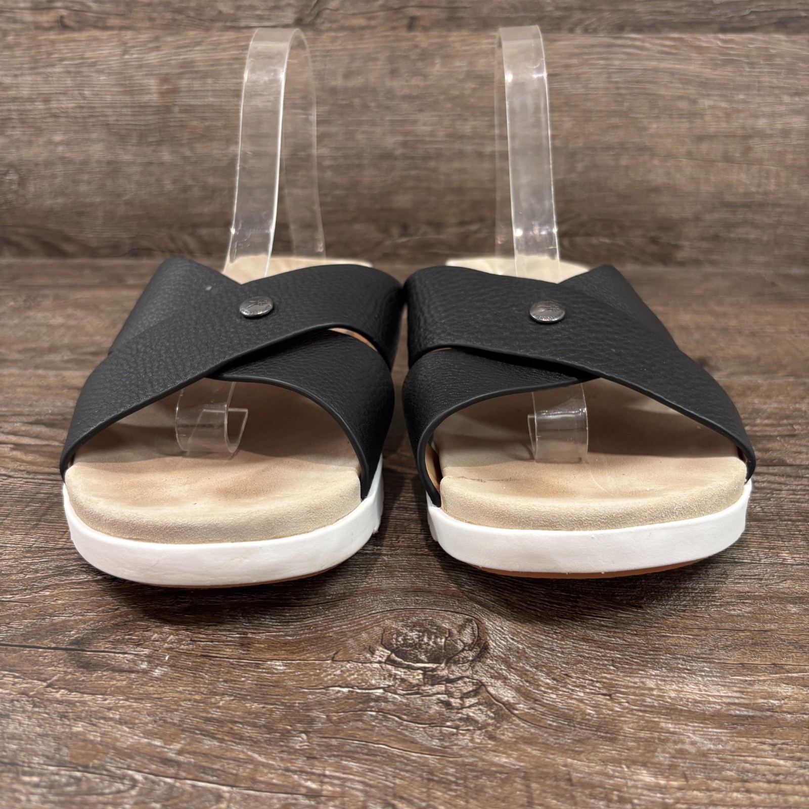 Kuru Breeze Sandals Women’s 11 Black White Leather Slides Slip-On Shoes Beach