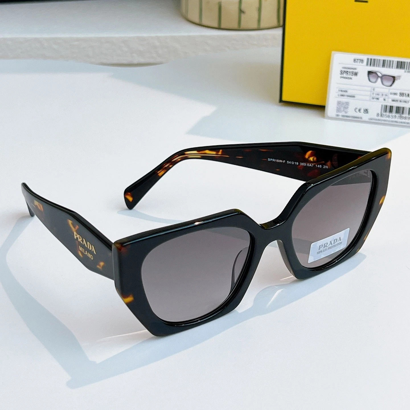 PRADA PR 15WS 3890A7 Black Tortoise Grey Gradient Women Sunglasses with Box