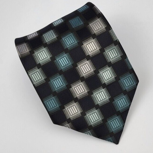 Croft & Barrow Polyester Tie Black Gray Blue Geometric Men Necktie 58 x 3.5
