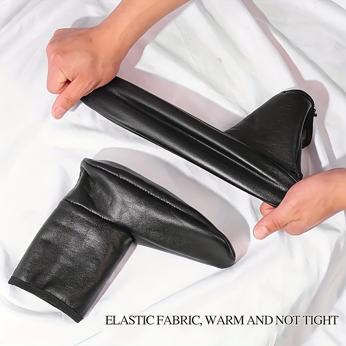 Unisex PU Leather Slipper Socks Thermal Fleece Lined Winter Warm Floor Booties