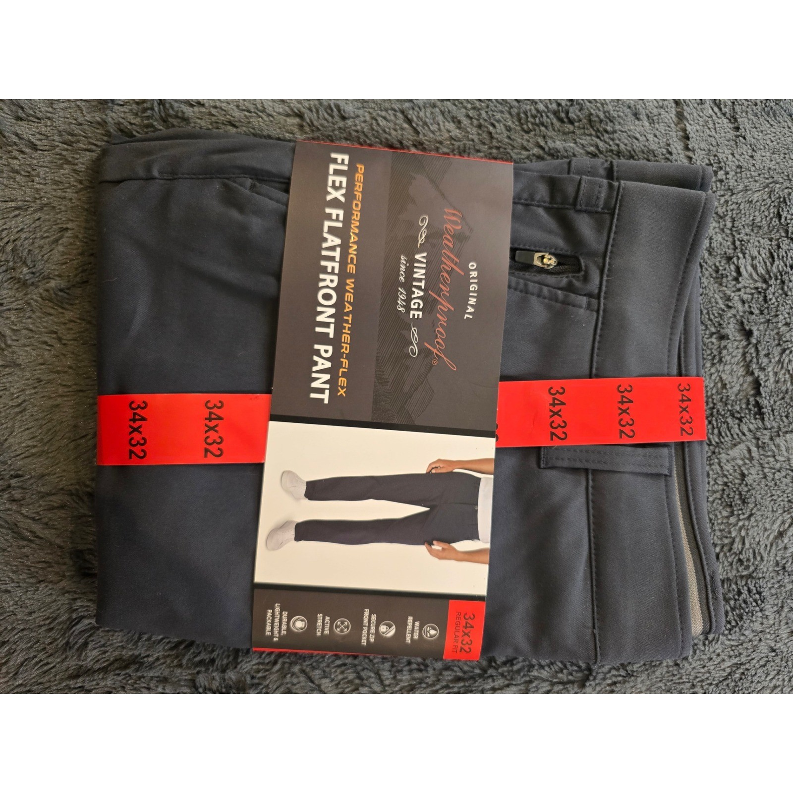 Weatherproof Vintage Mens Performance Weather-Flex Flat Front Pants 34×32 Storm