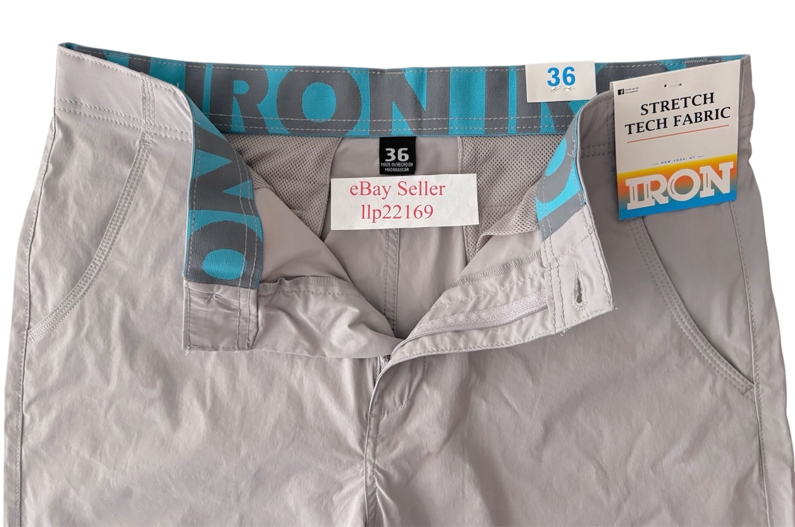 IRON CO Men’s Shorts Stretch Nylon Tech Fabric Flex Waist HARBOR MIST Size 30-38