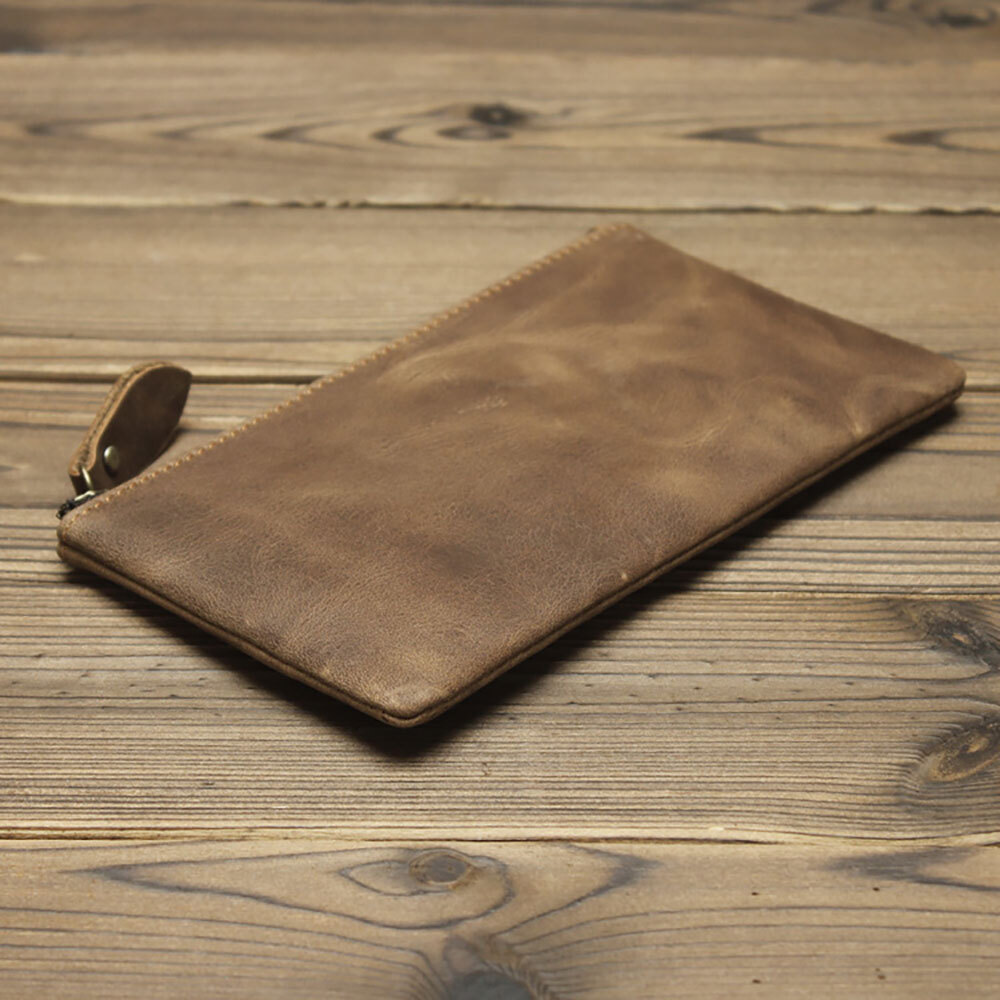 Leather Cash Long Wallet Envelope Zipper Pouch – Money Holder for Men & Women.