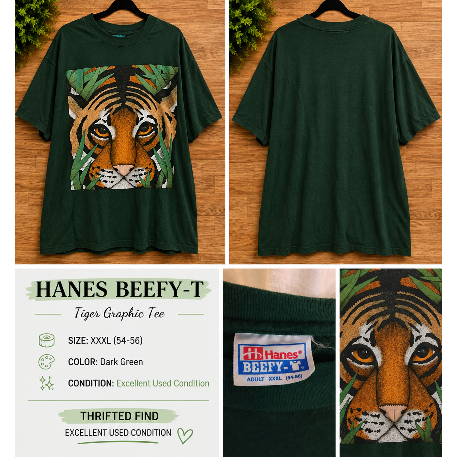 Dark Green Tiger Graphic Tee | XXXL