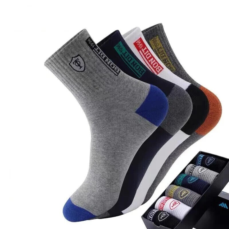 5 pairs Men’s Cotton Sweat Absorbing Embroidered Crest Athletic Socks size 9-11