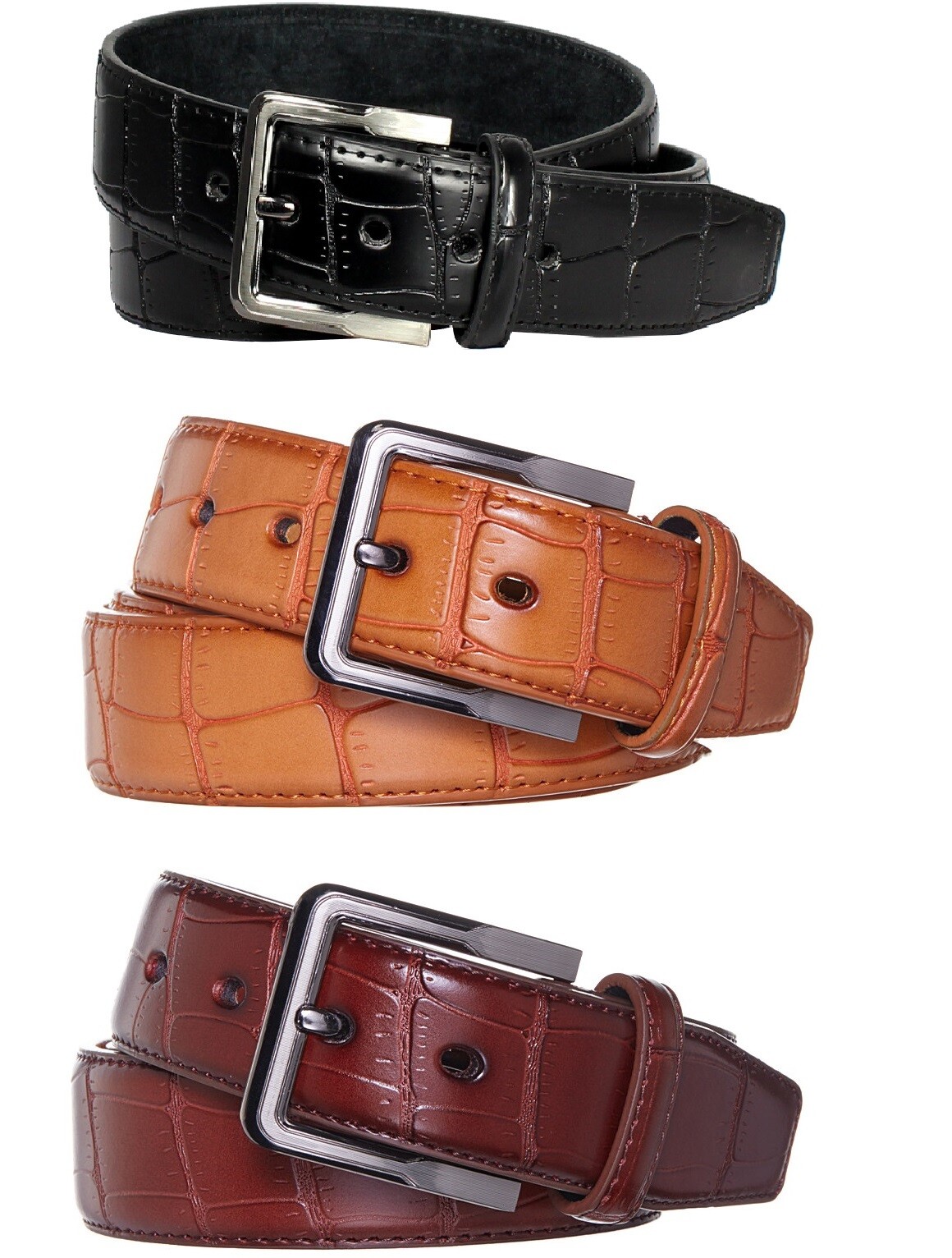 Croc Pattern Polyurethane Leather WIDE Fashion Belt For Men – 3 Colors GL101