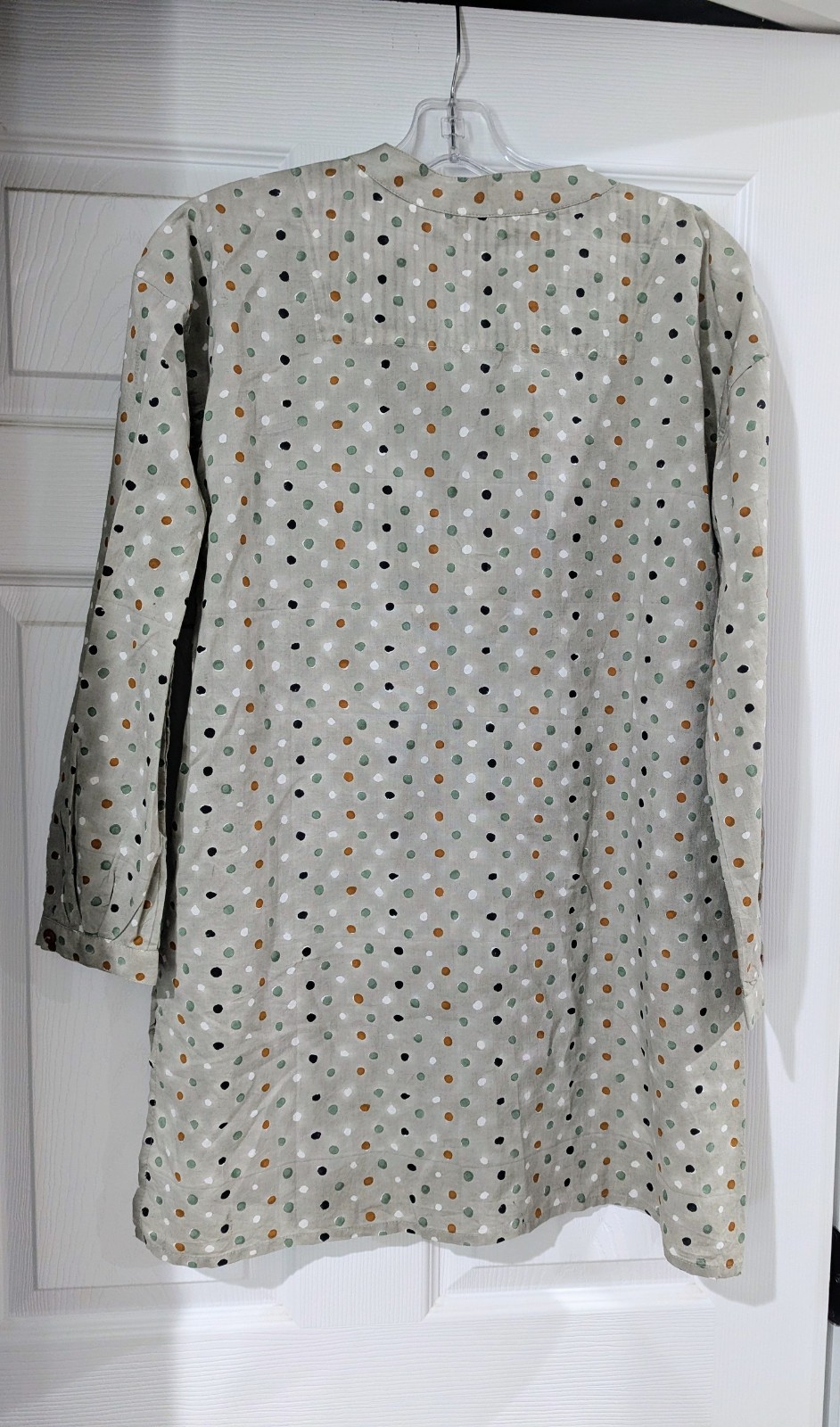 Gudrun sjoden gray taupe dot button down cotton tunic blouse top size XS