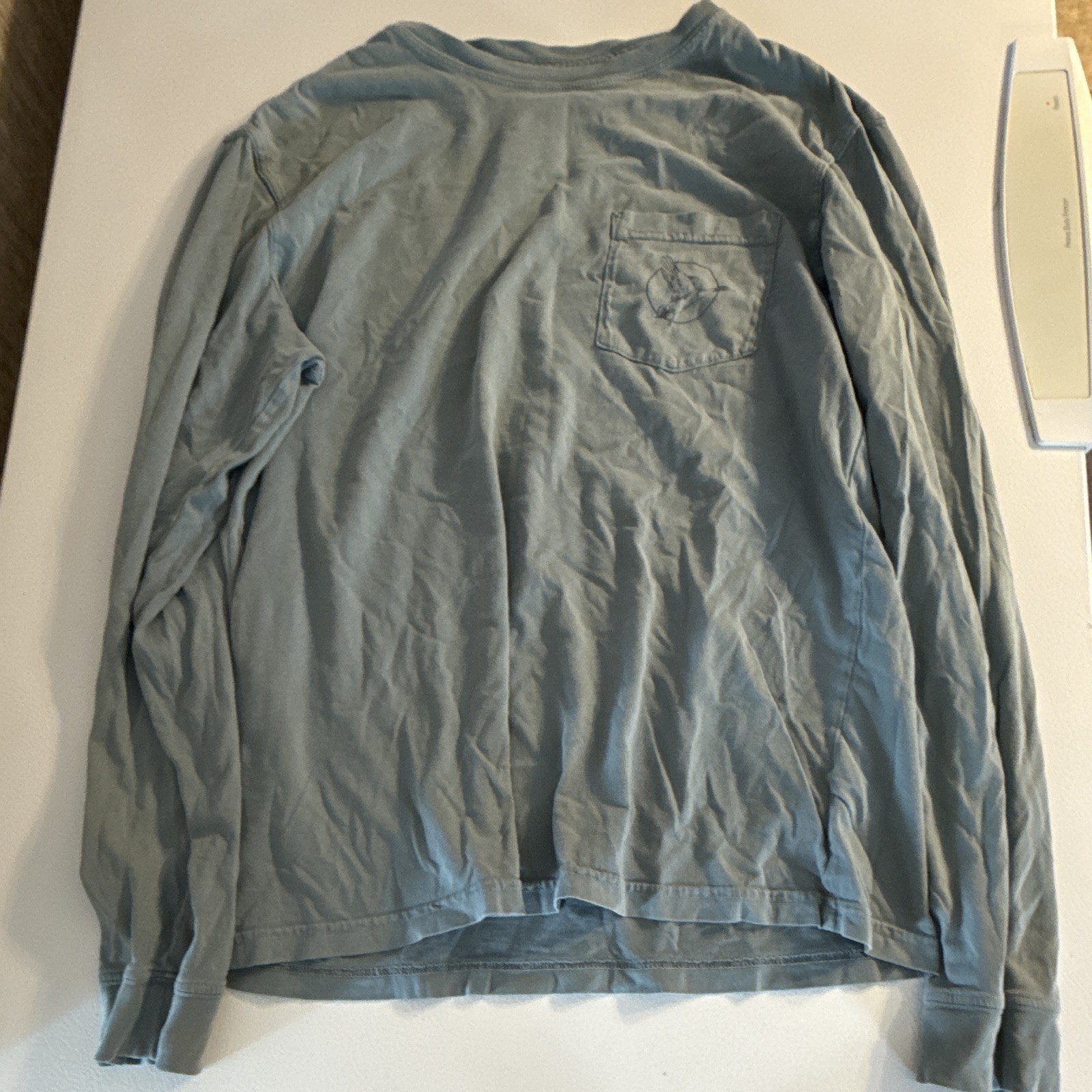 Southern Shirt Men’s Blue Solid Crew Neck Long Sleeve Knit Pocket Logo T-Shirt S