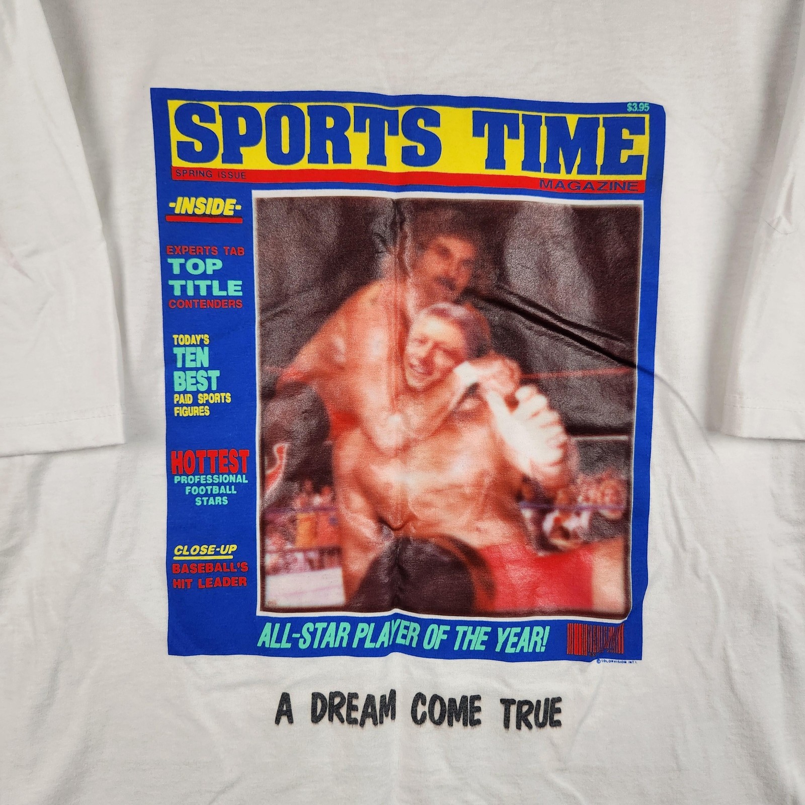 Vintage Sports Time Magazine Shirt Mens XL White Wrestling Graphic Made USA Logo