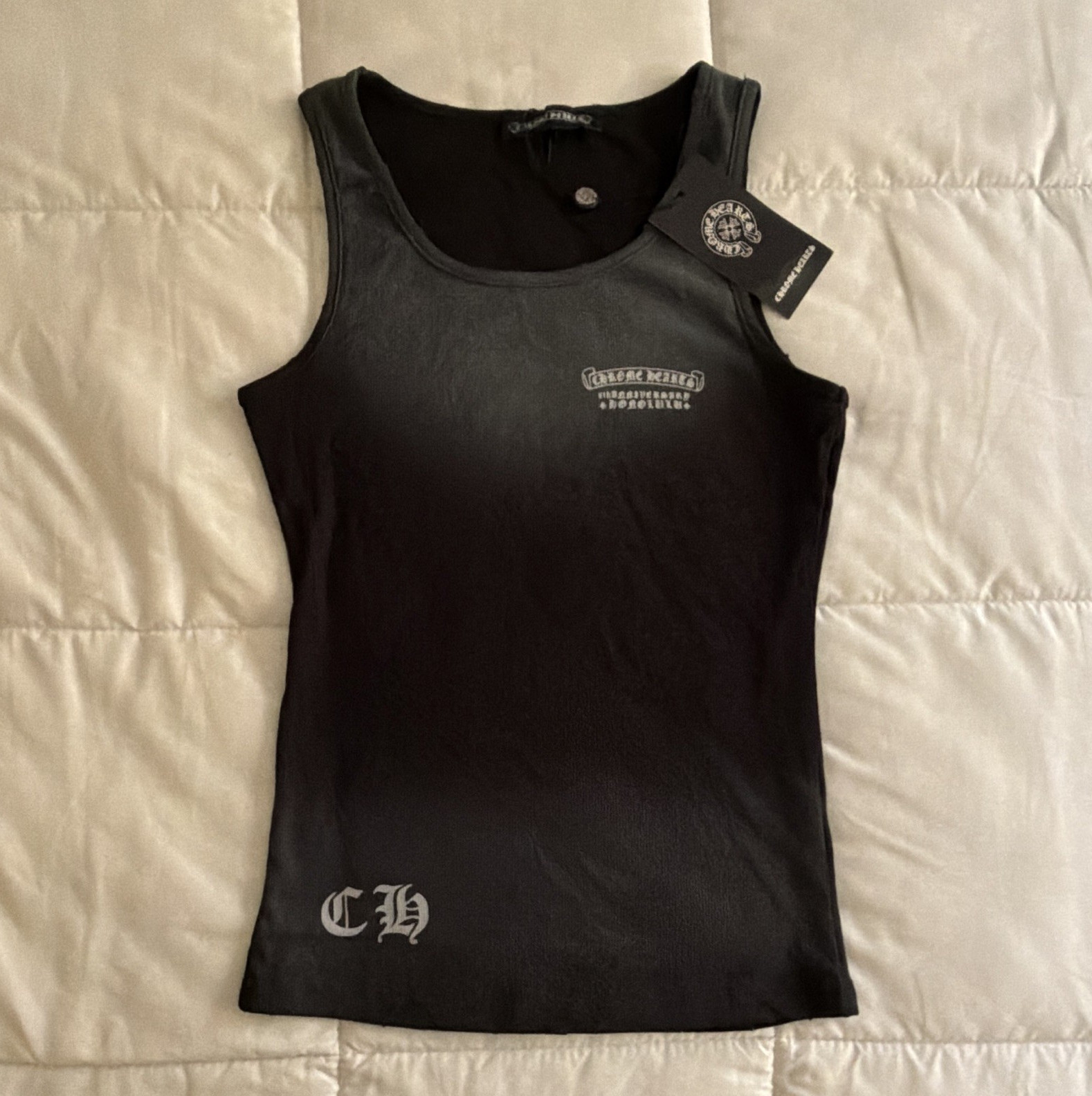 Chrome Hearts Black Ribbed 100% Cotton Scoop Neck Slim Logo Cross Tank S