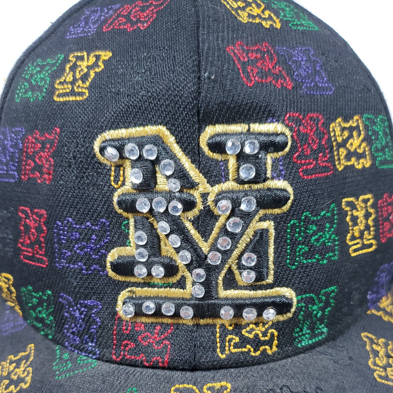 New York NY Rhinestone E-Flag Hat Fitted Large 7 3/8 – 7 1/2 Multi-color Cap