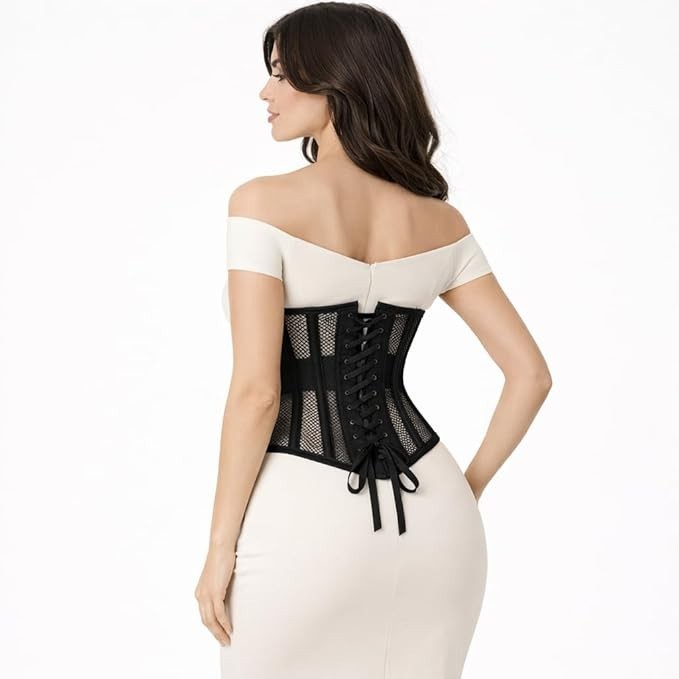 Mesh Underbust Corset Waist Trainer Steel Boned Breathable Cotton Shaper