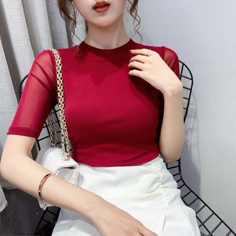 Fashion Women Bottoming Top Short Sleeve Blouse Shirt Slim Office Sexy Club Chic