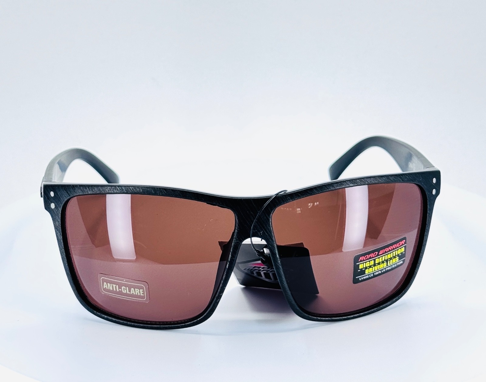 ROAD WARRIOR 8RW7282 BLACK Mens Classic Square Full Rim Sunglasses Amber Lens