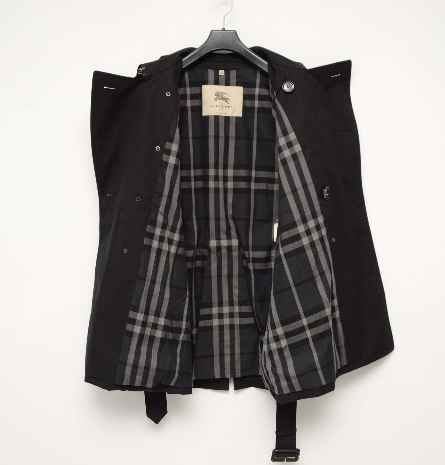 Men’s Burberry Double Breasted Black Cotton Trench Coat Jacket Size 48,US 38,S-M