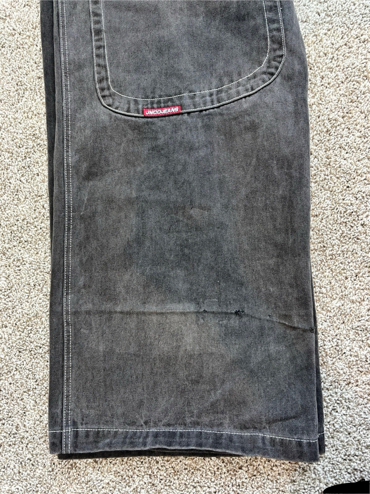 JNCO Men’s Gray Wide-Leg Denim Jeans Relaxed Fit Mid Rise Logo 5-Pocket