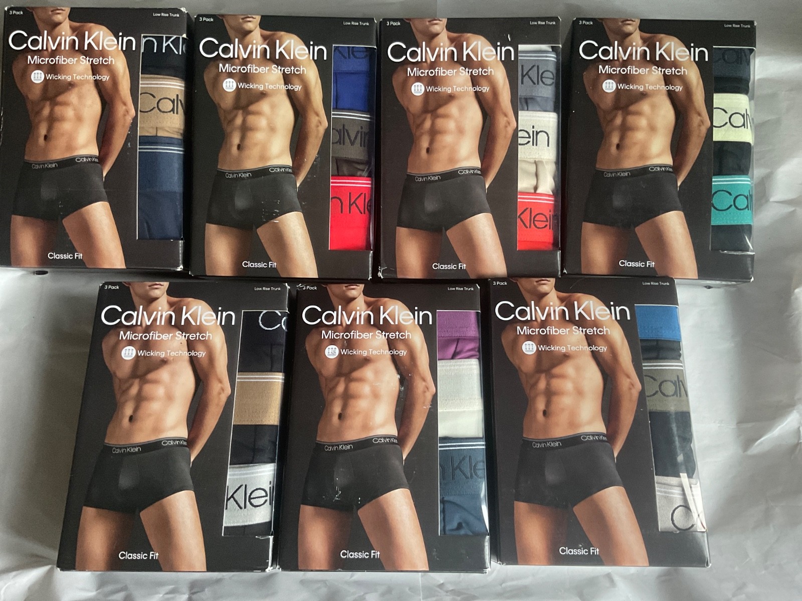 Calvin Klein 3 Pack Microfiber Stretch Low Rise Trunk New Men Black Tan Blue