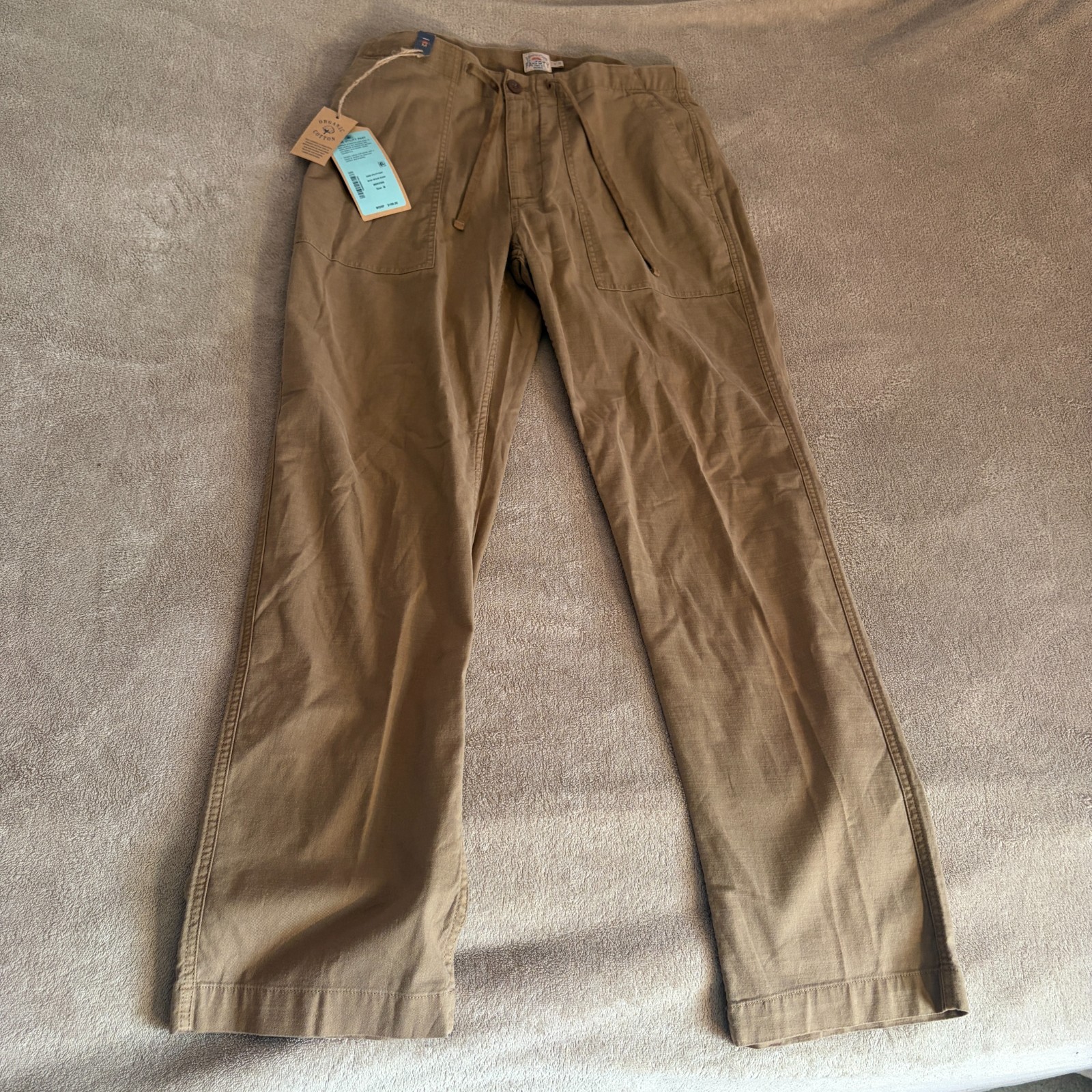 Faherty Dune Utility Pants Mens Medium Brown Stretch Drawstring Organic Cotton