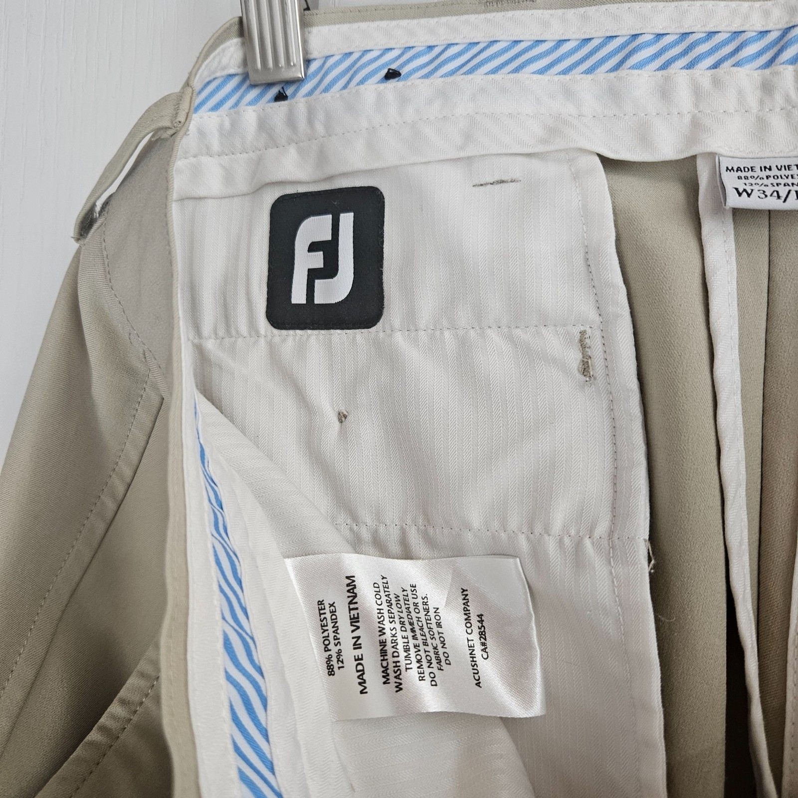 Foot Joy 34X31 Golf Pants Khaki Stretch Technical Tan Straight Leg