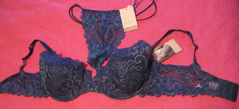 Gilligan & O’malley Bra & XL Thong REDUCED NEW Lapis Blue Lace 38DD~NWT~FREE H