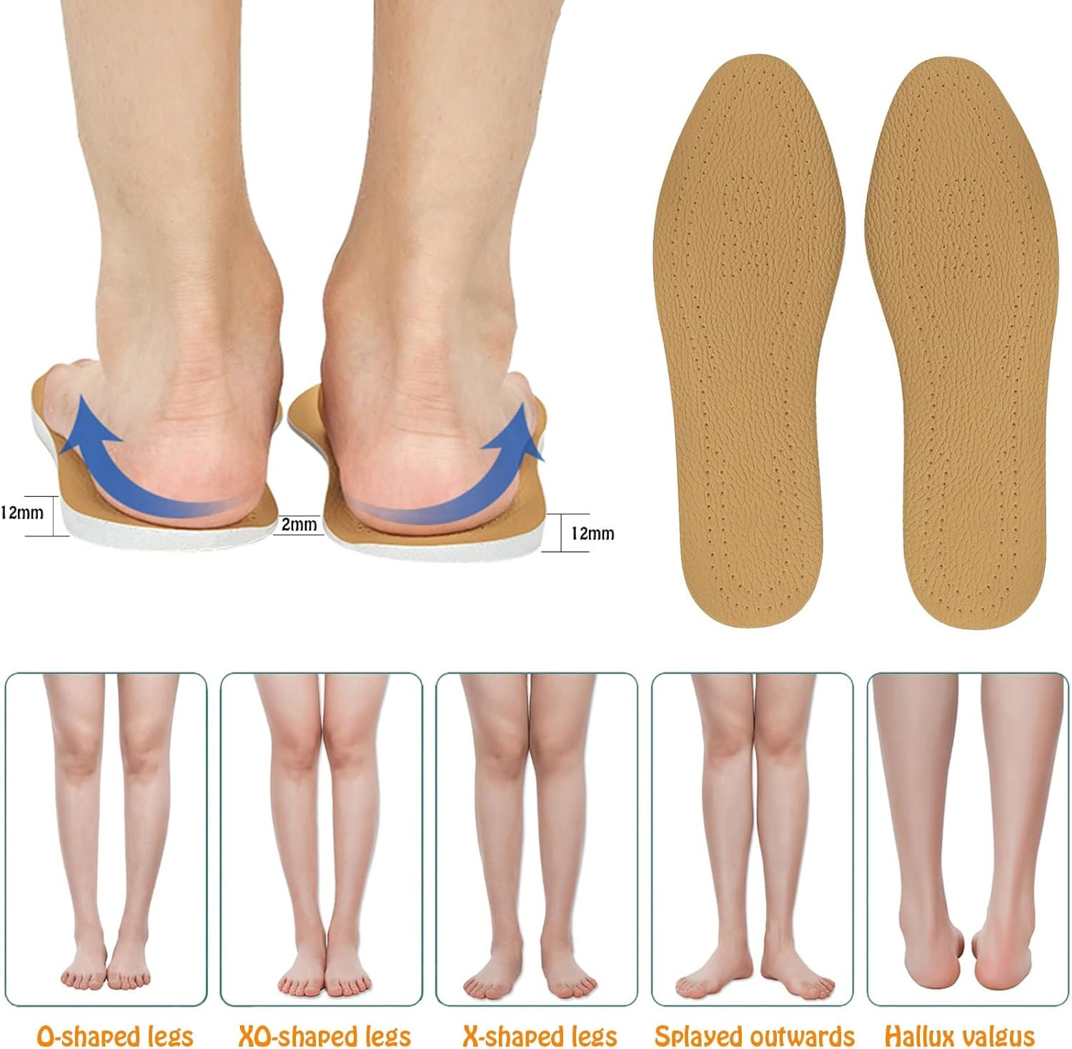 Supination Insoles,O/Xo Leg Orthopedic Corrective Brown Insoles,For Foot Alignme