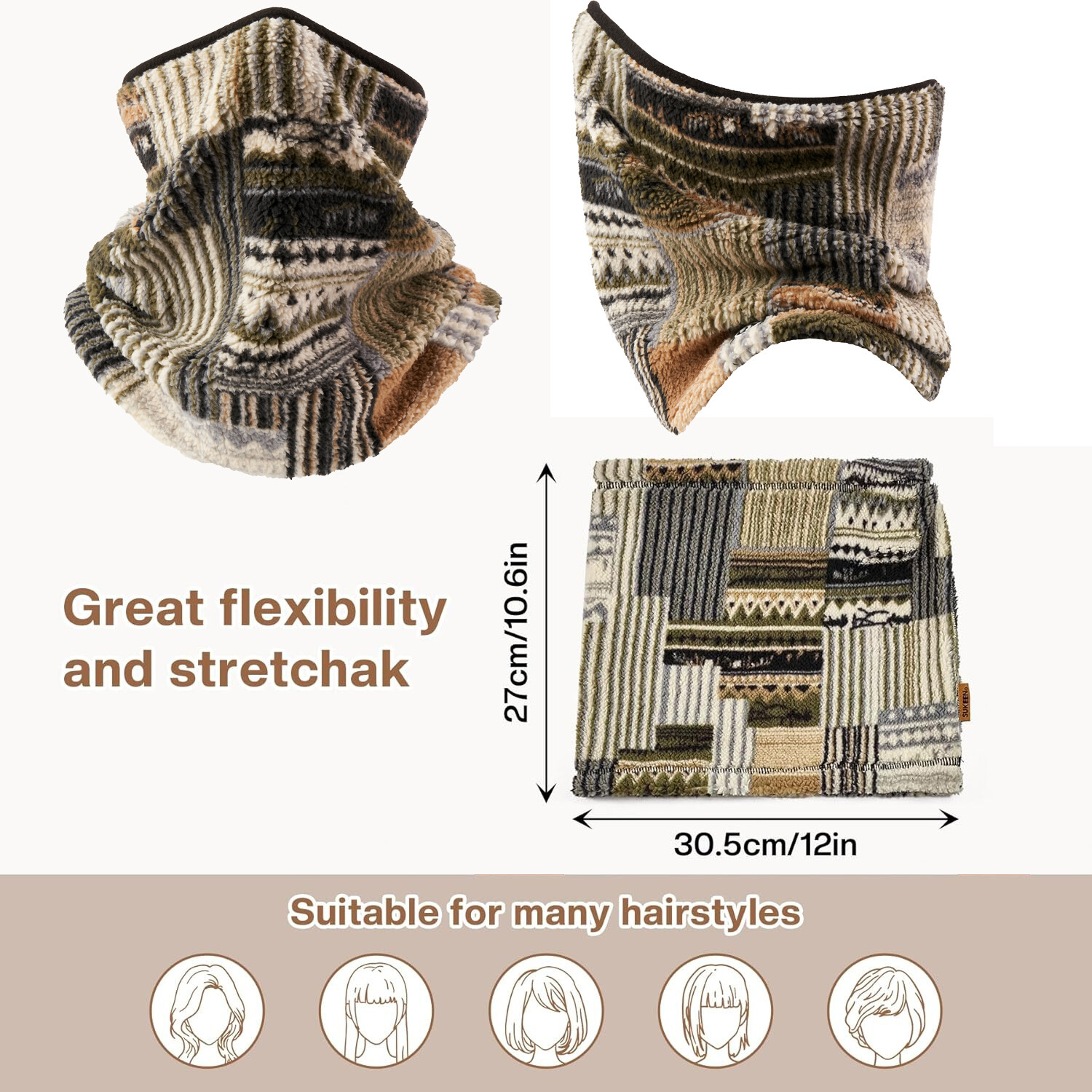 Winter Neck Warmer Gaiter Windproof Thick Fleece Lined Half Face Mask Tube Scarf